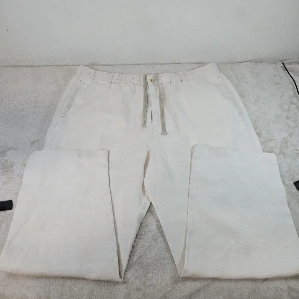 Tommy Bahama Pants Mens XL White Linen On The Beach Relax Drawstring Resort